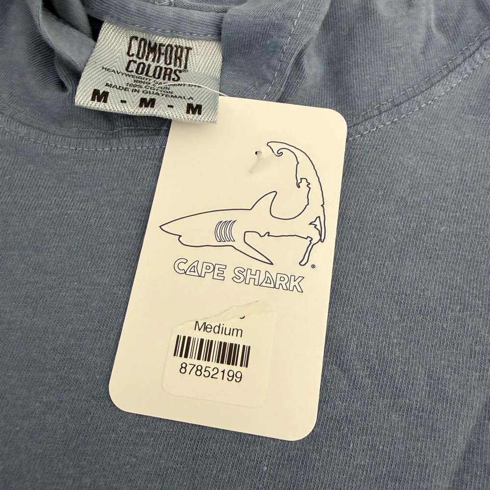 Comfort Colors Men's Long Sleeve Tee in Dusty Blue with White Shark Graphic - Picture 3 of 5